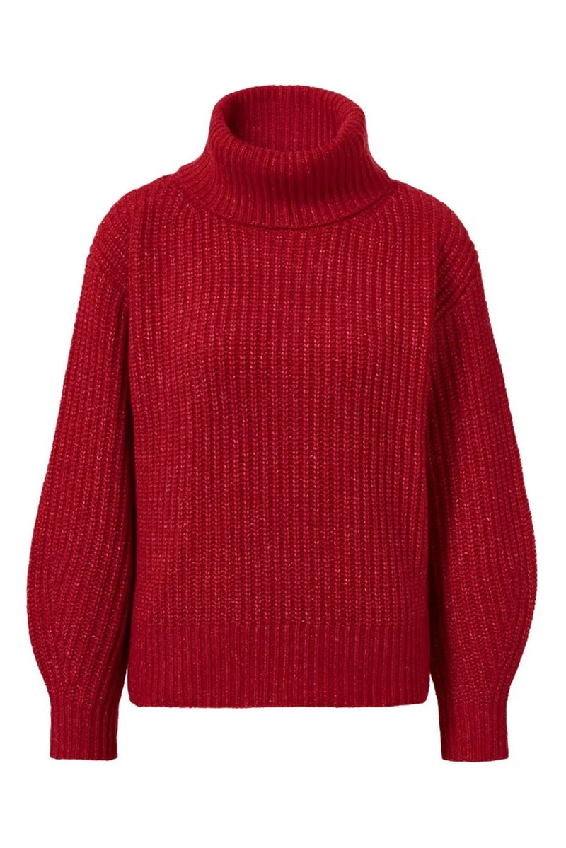 Tchibo Women Turtle Neck Long Sleeve Knitted Sweater, Red - Image 2
